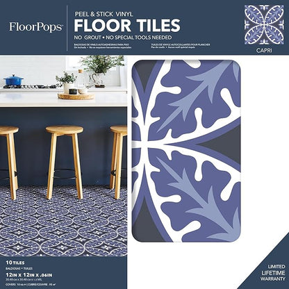 FloorPops FP3309 Capri Peel & Stick Floor Tiles, Multicolor