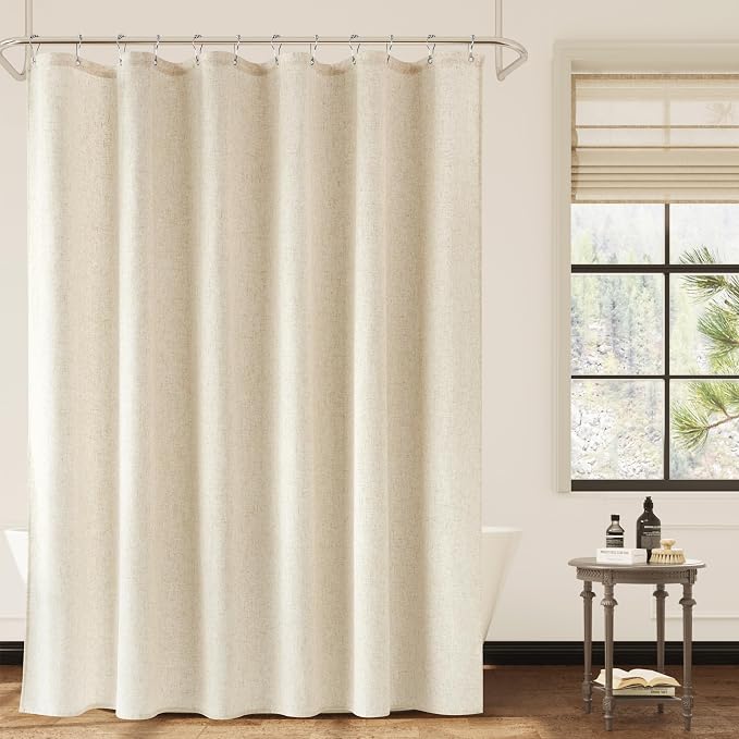 Beige Shower Curtain, Linen Textured Fabric Shower Curtains for Bathroom Modern Farmhouse Neutral Tone Premium Quality Fabric Bohemian Rustic Cottage Country Bathroom Decor, Cream, 72 x 72