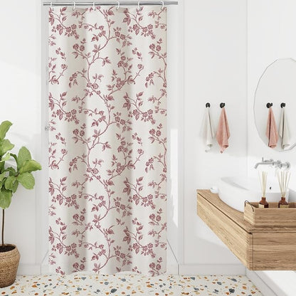 MitoVilla Small Stall Shower Curtain Set 36 x 72, Narrow Half Cotton Floral Cottagecore Spring Shower Curtains for Bathroom, Modern Farmhouse Country Plant Leaves Bathroom Décor