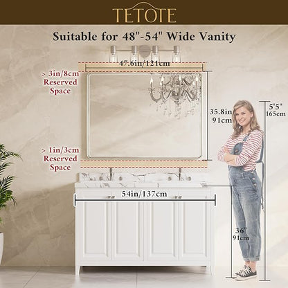 Black Wall Mirror 48 x 36 Beveled Edge Tempered Glass, Rounded Corner Rectangle Framed Mirror for Modern Bathroom, Living Room, Bedroom, Entryway