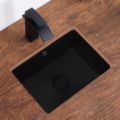 Undermount Bathroom Sink 16 Inch Black Rectangular with Overflow | Small Porcelain Ceramic Matte Black Vanity Basin (15.7"x11.8")