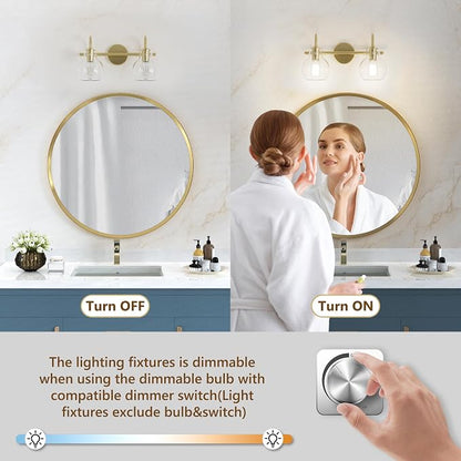 2 Lights Bathroom Vanity Light Fixtures Over Mirror Modern Gold | Wall Sconce,Elegant Globe Glass Shades,E26 Base,UL Certified,Anti-Rust,Damp Rated,Painted,Bedroom Living Room Entryway