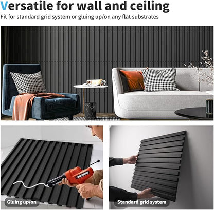 Art3d 3D Fluted Textured Slat Wall Panels, 19.7 x 19.7 in, 12-Pack, Black | PVC, Waterproof, Scratch Proof, Wipeable, Break-Proof, Ideal for Home, Office and Commercial Spaces