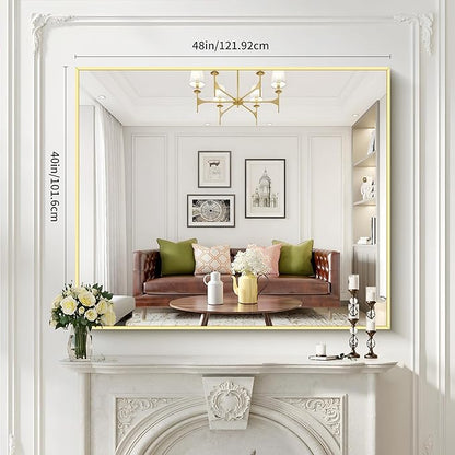 40x48inch Gold Bathroom Mirror, Silver Rectangle Mirror with Frame, Large Rectangular Wall Mirrors for Bathroom, Living Room, Hair Salon, Big Farmhouse Mirror Hang Horizontal/Vertical
