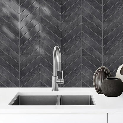 STICKGOO Herringbone Peel and Stick Backsplash, Black/Grey Grout, 10 Sheets | 12.6 x 9.7 in, Thicker Rectangular Vinyl Stick-On Wall Tiles, Easy Alignment, Waterproof, Easy to Clean, Kitchen/Bathroom