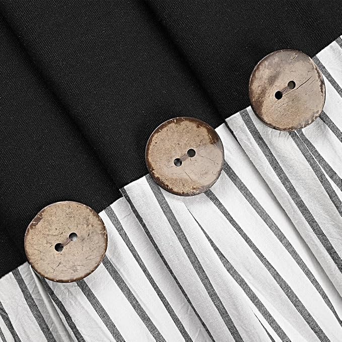 DOSLY IDÉES Farmhouse Black Shower Curtain, Beige and Black Stripe, Button Curtain, Linen and Cotton Woven Fabric, Rustic Charm Country Chic Style, 72x72 in