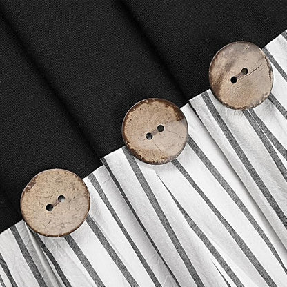 DOSLY IDÉES Farmhouse Black Shower Curtain, Beige and Black Stripe, Button Curtain, Linen and Cotton Woven Fabric, Rustic Charm Country Chic Style, 72x72 in