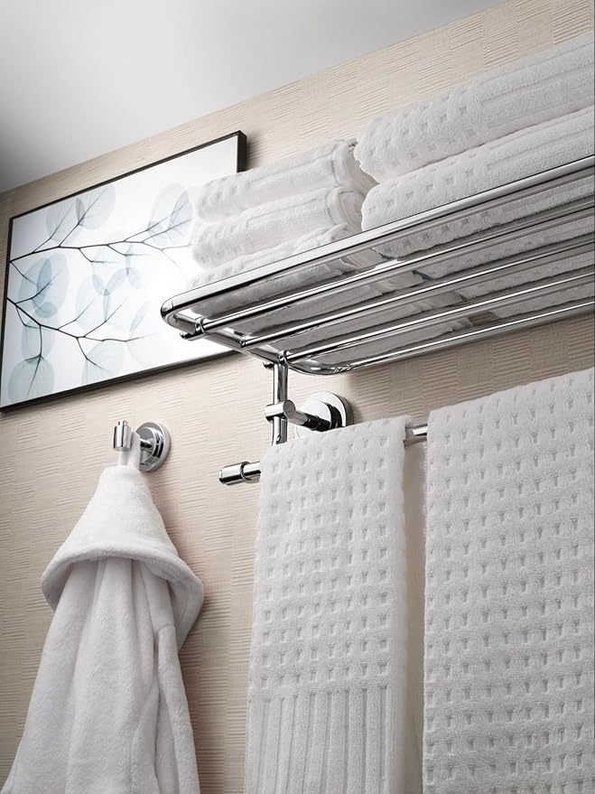 Moen Chrome Iso 24-Inch Wide Bathroom Hotel-Style Towel Shelf with Towel Bar, DN0794CH