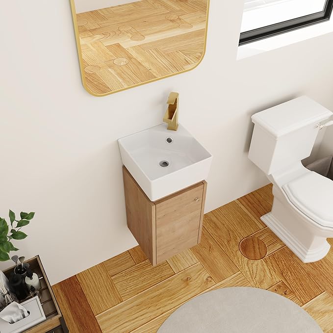 12" Wall-Mounted Bathroom Vanity with Sink - Modern Floating Vanity Cabinet for Small Bathrooms, Space-Saving Single Basin Sink Combo, 1 Door Storage & Countertop (12x12 Inches)