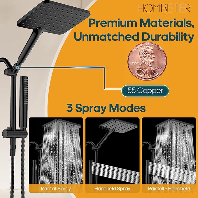 Filtered Shower Head with Handheld Combo High Pressure Shower Head with Filters 10 Inch Rain Shower Head Height Adjustable Dual Water Softener Shower Head for Hard Water - Removes Chlorine
