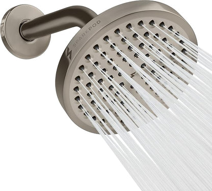 SparkPod 6" Rain Shower Head High Pressure w/ 6" Shower Arm, Brushed Nickel | High Pressure Shower Heads, 90 Nozzles, Adjustable Showerhead, No Tools Needed, Universal Connection, Gain Space & Style