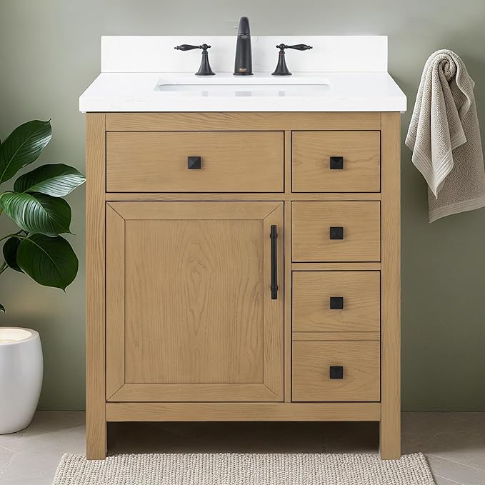 Lavanti Oakford 30 Inch Bathroom Vanity with Sink – Stylish Firwood Oak Vanity Bathroom with Storage Cabinet – Modern Bathroom Vanities with Single Vanity Sink & Quartz Countertop