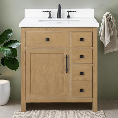 Lavanti Oakford 30 Inch Bathroom Vanity with Sink – Stylish Firwood Oak Vanity Bathroom with Storage Cabinet – Modern Bathroom Vanities with Single Vanity Sink & Quartz Countertop