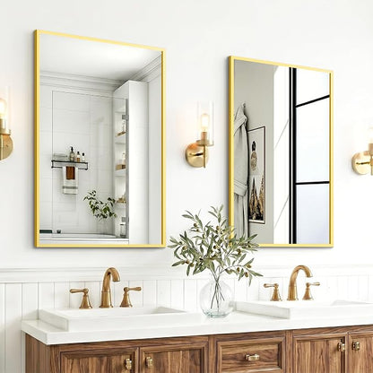 Bathroom Mirror for Wall, 2 Pack 20"x30" Gold Vanity Mirror | Sturdy Rectangular Metal Frame, HD Tempered Glass, Hangs Horizontally or Vertically in Bedroom, Living Room, Entryway