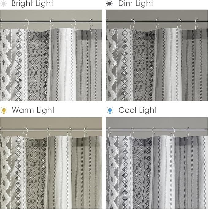 INK+IVY Imani Tufted Chenille 100% Cotton Shower Curtains Machine Washable, Modern Home Bathroom Décor Bathtub Privacy Screen, 72" x 72", Grey | Machine Washable, Boho Tufted Chenille Modern Home Bathroom Decor, Bathtub Privacy Screen, OEKO-TEX Certified