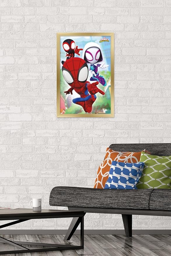 Trends International Marvel Spidey and His Amazing Friends - Webs Wall Poster, 14.72" x 22.37", Gold Framed Version