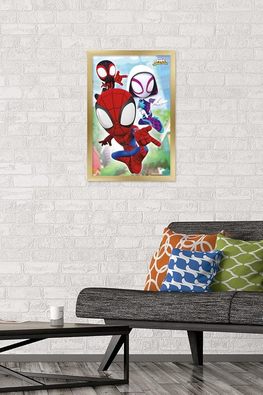 Trends International Marvel Spidey and His Amazing Friends - Webs Wall Poster, 14.72" x 22.37", Gold Framed Version