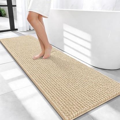 OLANLY Thick Chenille Bathroom Runner Rugs 59x20, Absorbent Bath Mat, Beige | Soft Bath Rugs, Rubber Backing, Machine Wash Dry, Bath Mats for Bathroom, Tub and Shower, Home Decor Accessories