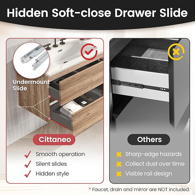 36" Floating Bathroom Vanity with Sink, Modern Wall Mounted Floating Vanity with Ceramic Sink, Double Soft-Close Drawers for Apartment, Hotel, Rough Oak