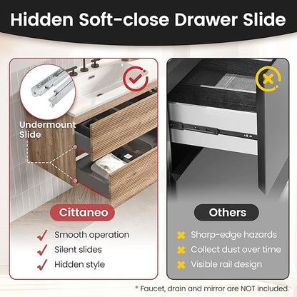 36" Floating Bathroom Vanity with Sink, Modern Wall Mounted Floating Vanity with Ceramic Sink, Double Soft-Close Drawers for Apartment, Hotel, Rough Oak