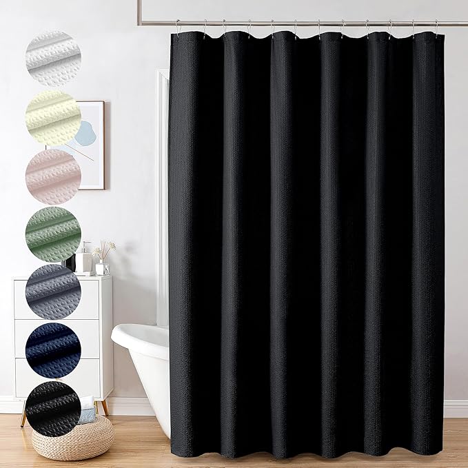 OVZME Berry Black Shower Curtain, Embossed Textured Fabric Shower Curtain for Bathroom - Soft Cloth & Hotel Spa Luxury, Water Repellent, Machine Washable Long Shower Curtain, 72X78, Black
