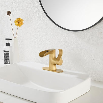 Single Handle Bathroom Faucet Antique Brass WaterfallGGStudy Bathroom Vanity Faucet Black Basin Matching Pop Up Drain with Overflow