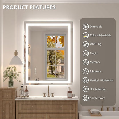 48x36 Inch LED Bathroom Mirror for Wall | Dimmable Vanity Mirror with Lights, Backlit and Front Lighted Mirror for Wall, Anti-Fog, Memory, Shatter-Proof, ETL Listed
