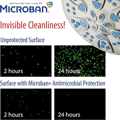 AquaDance Antimicrobial – Anti-Clog High-Pressure 6-Setting Head with Microban Nozzle Protection from Growth of Mold, Mildew & Bacteria for Stronger Shower 4", Aqua Blue Jets – 1.8 GPM