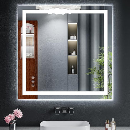 32"x32" LED Bathroom Mirror with Lights, Anti-Fog, Backlit+Frontlit | CRI 95, Stepless Dimmable, 3 Colors Lighting, Shatterproof Tempered Glass, HD Reflection, Memory, (Horizontal/Vertical)