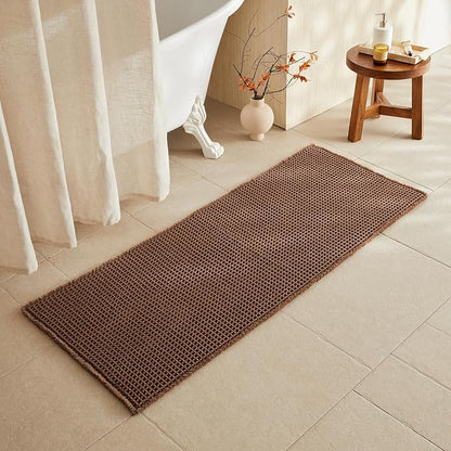 TYUU Waffle Runner Rug Bathroom, Long Boho Bath Mat, 60x24 Mocha | Super Absorbent Quick Dry Bath Rug, Non-Slip Backing, Soft Waffle Washable Farmhouse Bathroom Mats, Tub, Shower & Home Decor