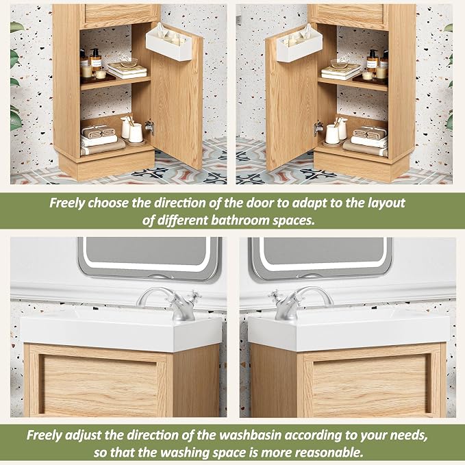 Merax Modern Rustic 15.75'' Bathroom Vanity with Resin Sink, Solid Wood Bathroom Storage Cabinet with Adjustable Shelf & Push-to-Open Door for Small Spaces, Natural