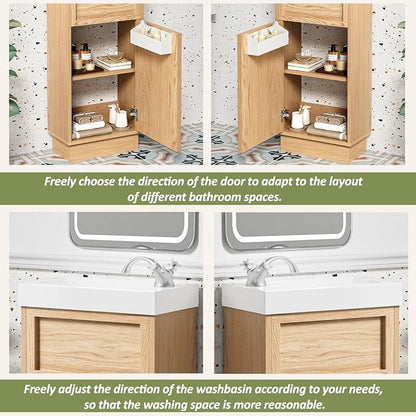 Merax Modern Rustic 15.75'' Bathroom Vanity with Resin Sink, Solid Wood Bathroom Storage Cabinet with Adjustable Shelf & Push-to-Open Door for Small Spaces, Natural