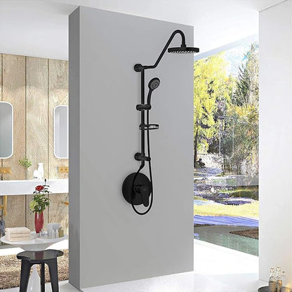 PULSE ShowerSpas Kauai III Matte Black Rain Shower Head with Handheld Spray - 1.8 GPM, 8" Showerhead, 5-Function HandShower, Adjustable Slide Bar - Shower Heads with Handheld Spray Combo