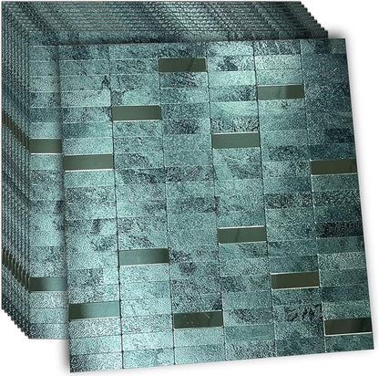 XUANINY Peel and Stick Tile Backsplash Self- Adhesive Wall Tiles Aluminum Mosaic Sticker for Kitchen (11.33"x11.92" Per Sheet, Pack of 10 pcs) (Dark Green 10)
