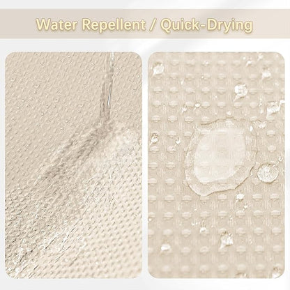 Beige Fabric Shower Curtain - Waffle Textured Heavy Duty Shower Curtains for Bathroom, 256GSM Hotel Spa Luxury Weighted Bath Curtain with 12 Hooks, 72x80, Beige
