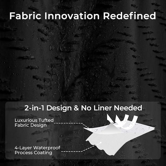 Black Boho Shower Curtain 72 x 78 Inches Woven Fabric Shower Curtain Tufted Chervon Textured Shower Curtains Modern Minimalist Shower Curtains for Bathroom