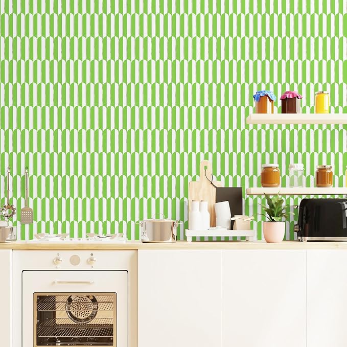 Vamos Tile Peel and Stick Backsplash Seamless Tile,Fish Scale,Matt,10-Sheet | 11.9''x10.8'',White & Grass Green PVC+Light Gold Stick on Backsplash Tile for Kitchen & Bathroom & Laundry & Camper