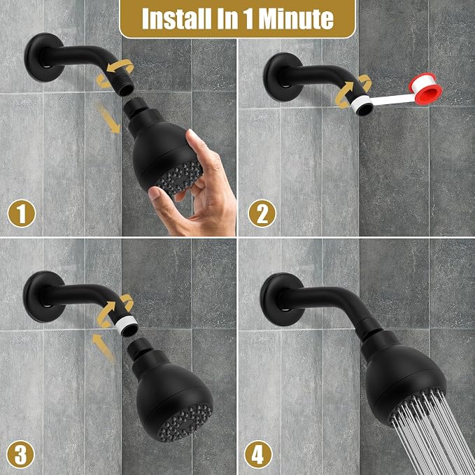 AISOSO Shower Head 2PCS,High-Pressure Fixed Showerhead 3",Matte Black | 360 Rotatable Design, Self-Cleaning Silicone Nozzles, Strong Spray Bathroom Accessory For Relaxing Indoor & Outdoor Shower