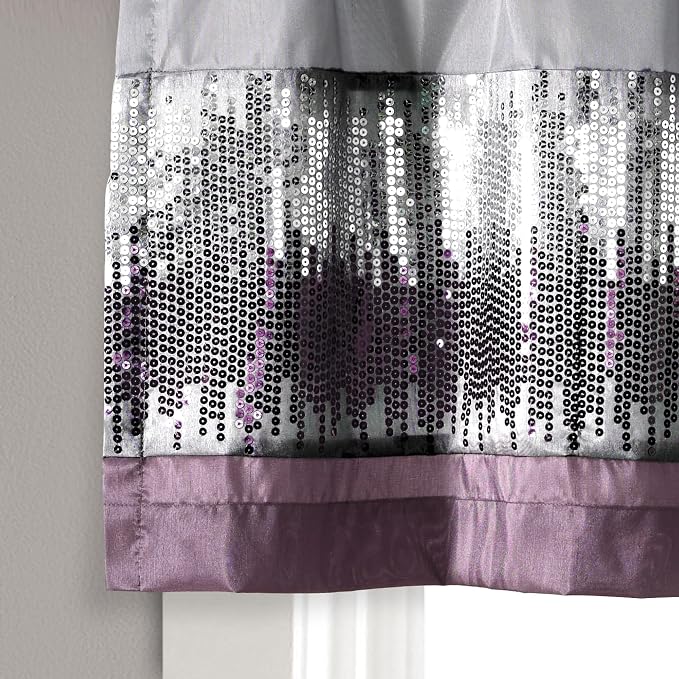 Lush Decor Night Sky Sequins Valance Curtain Single, 52"W x 18"L Purple & Gray - Kitchen Curtains Valances For Windows - Bathroom Curtains Window