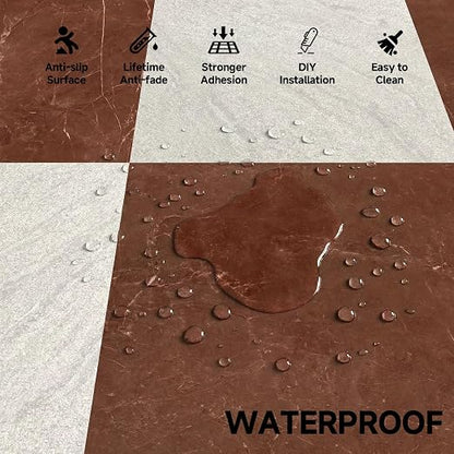 Peel and Stick Floor Tiles | 30 Sq.Ft Light Red Marble | Matte Finish / Recycleable / Anti-slip / Surface Coated /1.5mm Thick /12 by 12 Inches / Indoor Area / Easy to Clean /