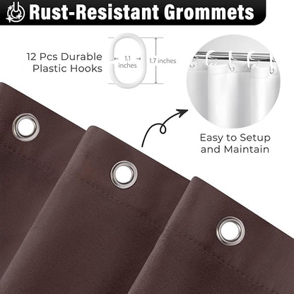 Seasonwood Brown Shower Curtains for Bathroom Dark Brown Ruffle Shower Curtain with Natural Buttons Farmhouse Style 72×84