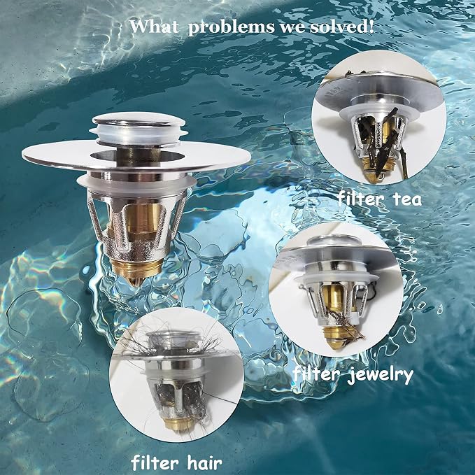 QYHNYJF Bathroom Sink Stopper with Hair Catcher – Universal Pop-Up Drain Strainer for 1.1–1.5 inch US Standard Sink Drain Holes, Anti-Clog Basin Stopper, Silver
