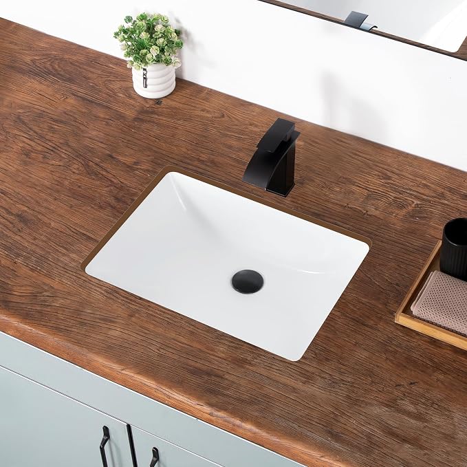 21 Inch Undermount Bathroom Sink White Ceramic Rectangular Under Counter Bathroom Sink for Cabinet Porcelain Vanity Sinks,Overflow Type (20.4"x15.0")