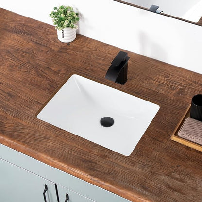 21 Inch Undermount Bathroom Sink White Ceramic Rectangular Under Counter Bathroom Sink for Cabinet Porcelain Vanity Sinks,Overflow Type (20.4"x15.0")