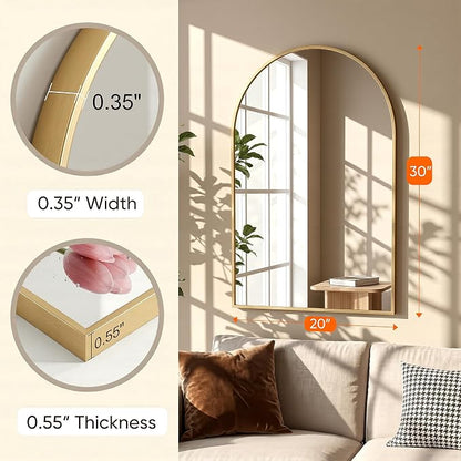 Antok Arched Bathroom Mirror, 20"x30" Wall Mounted Mirror, Vanity Mirrors for Over Sink, Aluminum Alloy Frame Bathroom Mirrors Living Room, Bedroom and Entryway, Gold