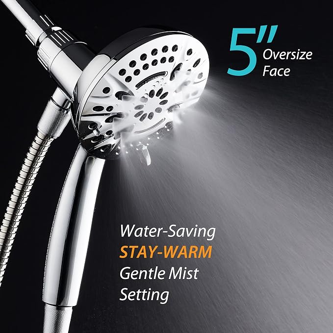 AquaDance New Magnetic Docking 8-setting High Pressure Handheld Shower Head | Space-age Magnetic Guidance Bracket System, Giant 5-inch Face, Extra-long 72-inch Stainless Steel Hose - All Chrome Finish