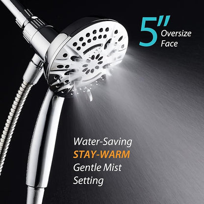 AquaDance New Magnetic Docking 8-setting High Pressure Handheld Shower Head | Space-age Magnetic Guidance Bracket System, Giant 5-inch Face, Extra-long 72-inch Stainless Steel Hose - All Chrome Finish