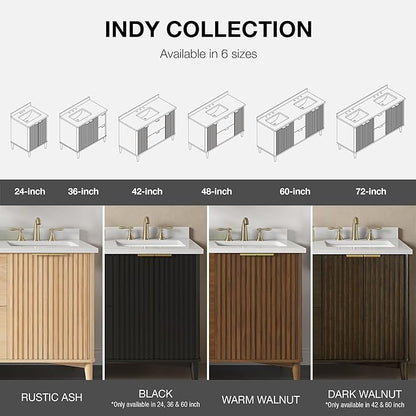 OVE Decors Indy 42 in. Undermount Single Sink Bathroom Vanity with White Engineered Marble Top, Warm Walnut