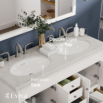 Eviva Elite Stamford 48 in. White Double Sink Bath Vanity with Carrara Quartz Top