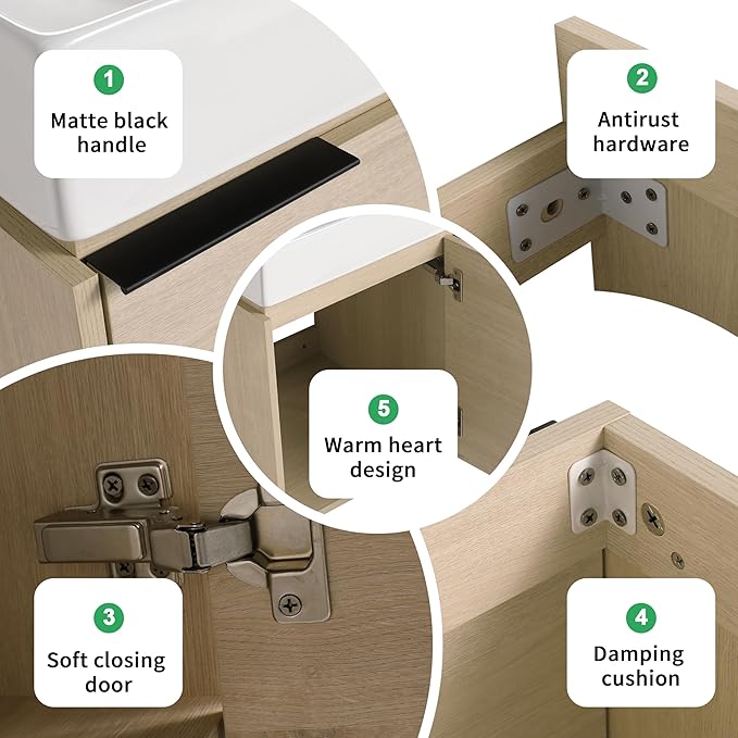 18 Inch Bathroom Vanity with Sink,Wall Mounted Bathroom Vanity Sink Combo with Soft Close Door for Small Space,Modern Floating Bathroom Vanity with Top Basin & Storage Cabinet